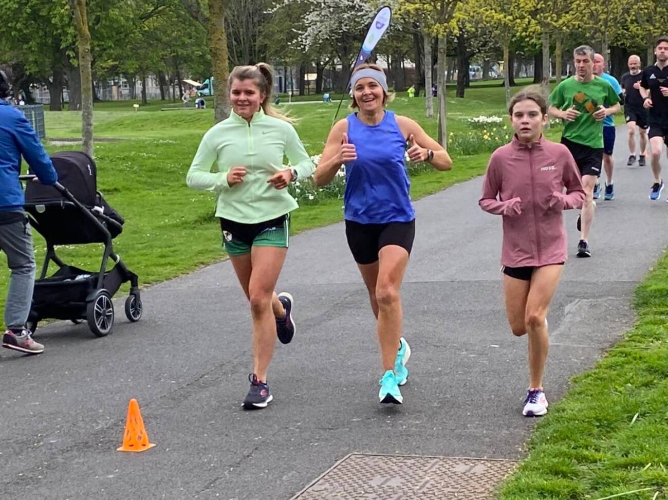 The Farley ladies, Oilibhia, Catherine, and AlannaRose, running together at the Fairview Parkrun 23-04-22